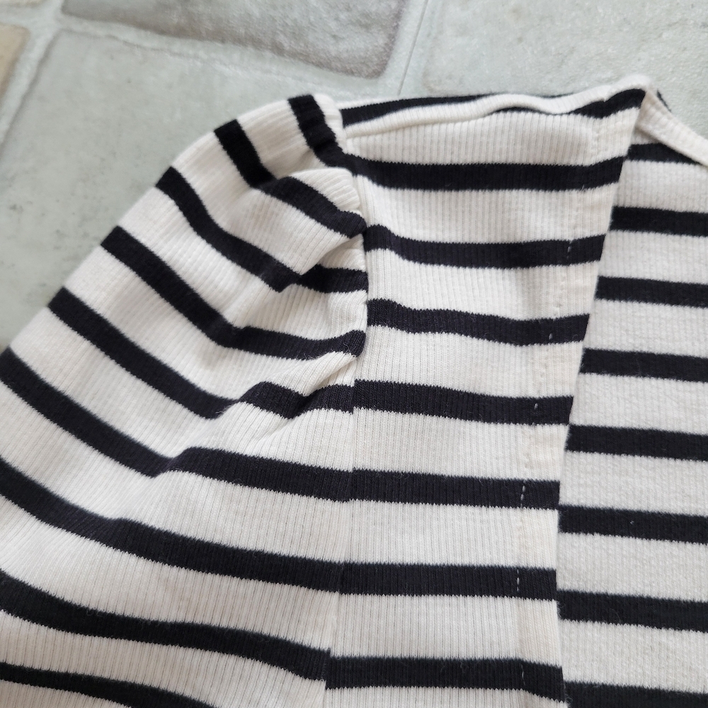 LOFT Black and White Striped Short Sleeve Tee - Picture 4 of 5